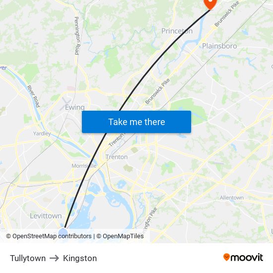 Tullytown to Kingston map