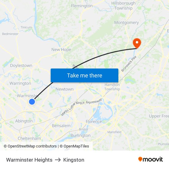 Warminster Heights to Kingston map