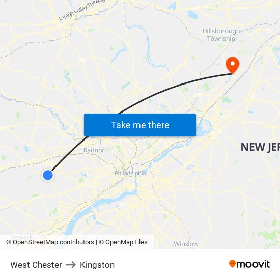 West Chester to Kingston map