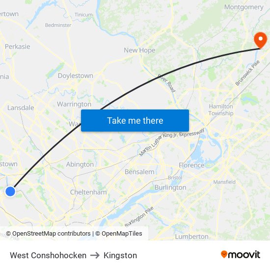 West Conshohocken to Kingston map