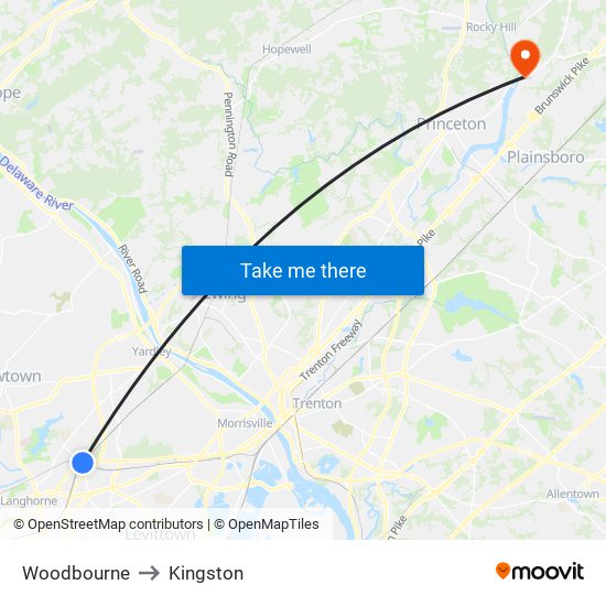 Woodbourne to Kingston map