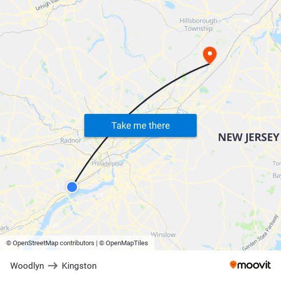 Woodlyn to Kingston map