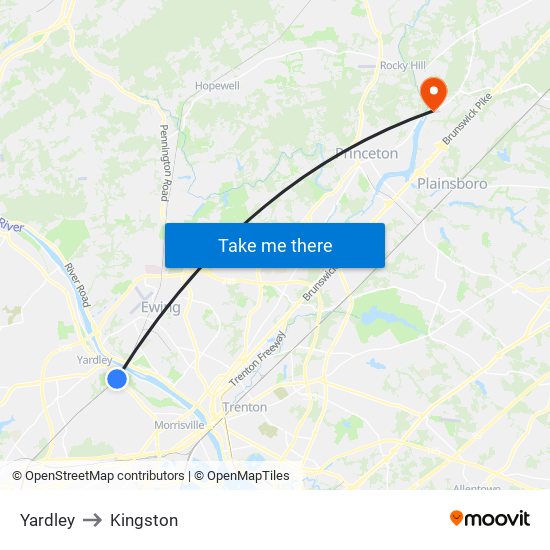 Yardley to Kingston map