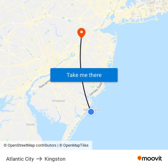 Atlantic City to Kingston map