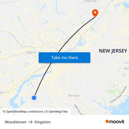 Woodstown to Kingston map