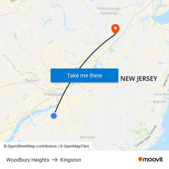 Woodbury Heights to Kingston map