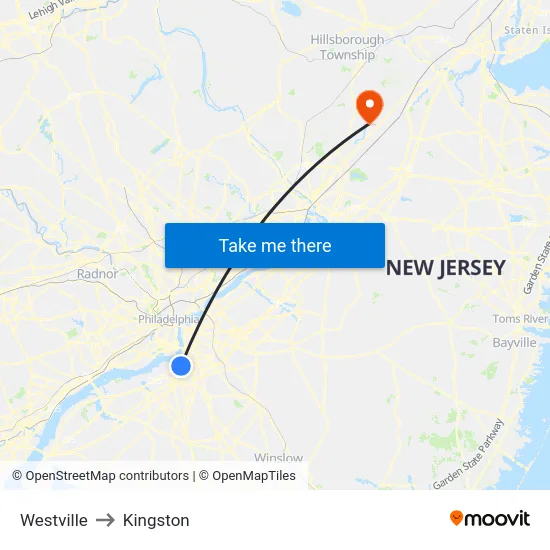 Westville to Kingston map