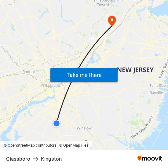 Glassboro to Kingston map