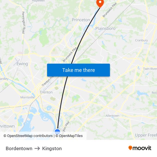 Bordentown to Kingston map