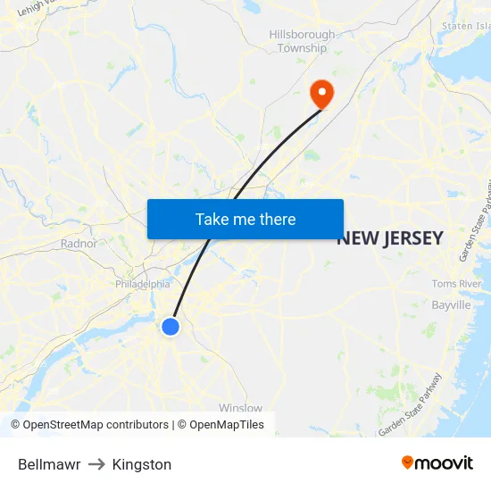 Bellmawr to Kingston map