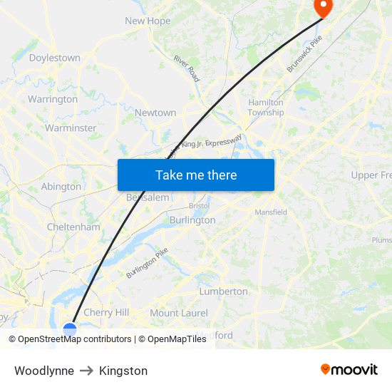 Woodlynne to Kingston map