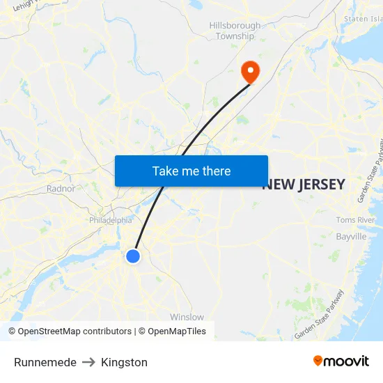 Runnemede to Kingston map