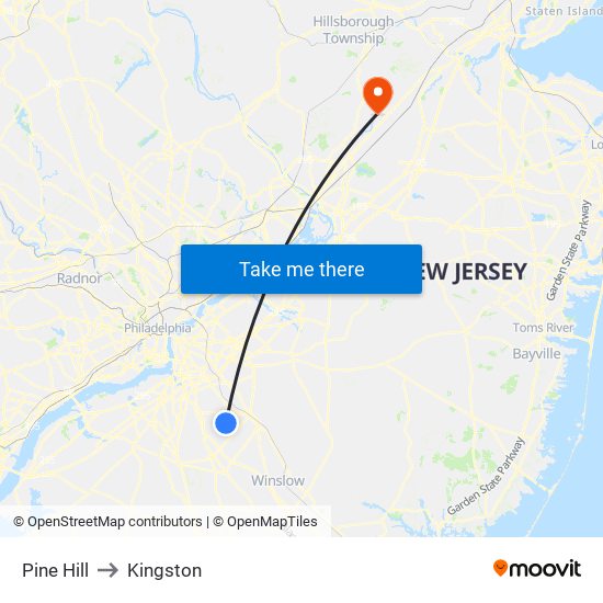 Pine Hill to Kingston map