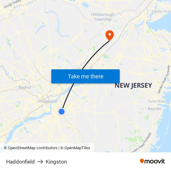 Haddonfield to Kingston map