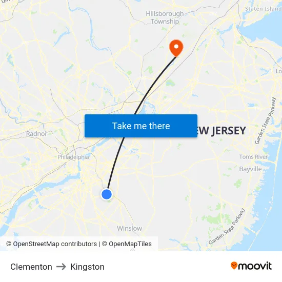 Clementon to Kingston map