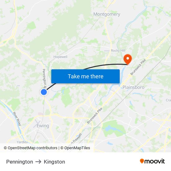 Pennington to Kingston map