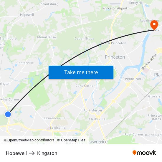 Hopewell to Kingston map