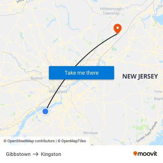 Gibbstown to Kingston map