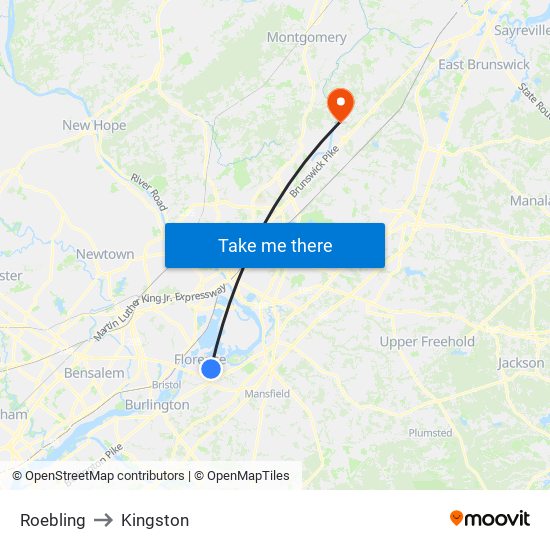 Roebling to Kingston map