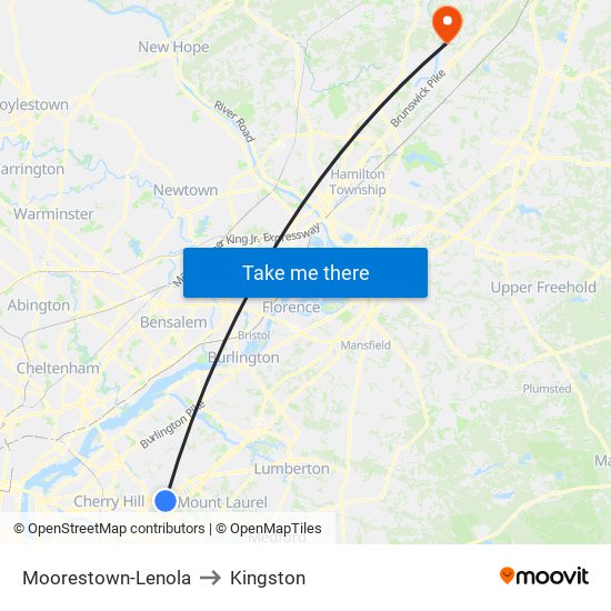 Moorestown-Lenola to Kingston map