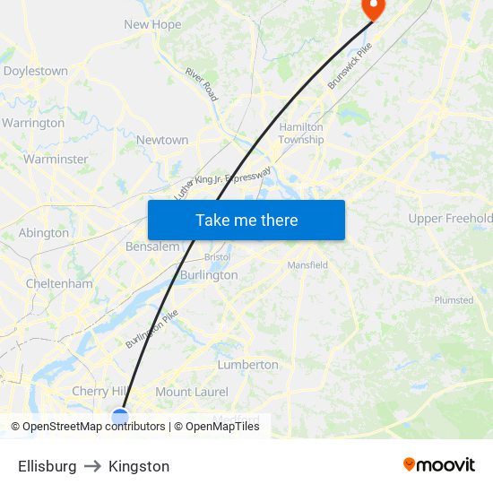 Ellisburg to Kingston map