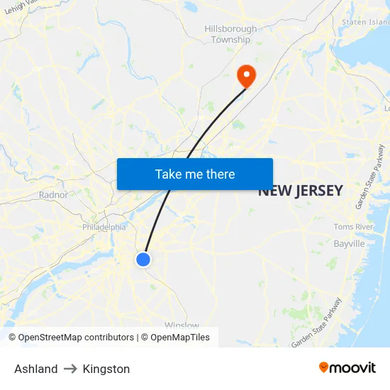 Ashland to Kingston map