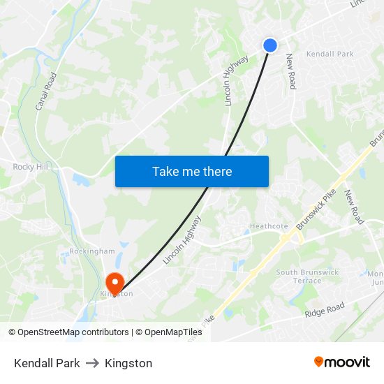 Kendall Park to Kingston map