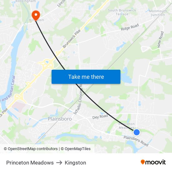 Princeton Meadows to Kingston map