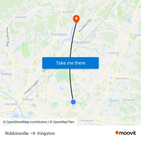 Robbinsville to Kingston map