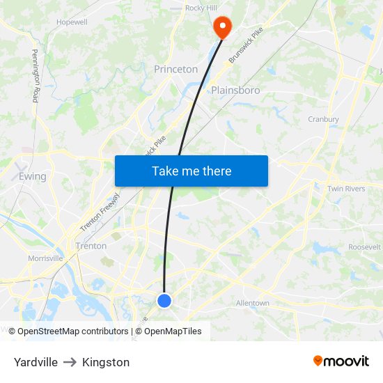 Yardville to Kingston map