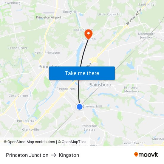 Princeton Junction to Kingston map
