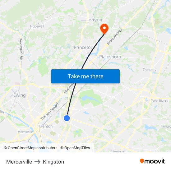 Mercerville to Kingston map