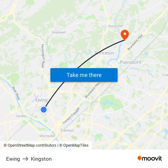 Ewing to Kingston map