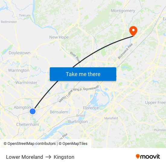 Lower Moreland to Kingston map