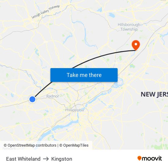 East Whiteland to Kingston map