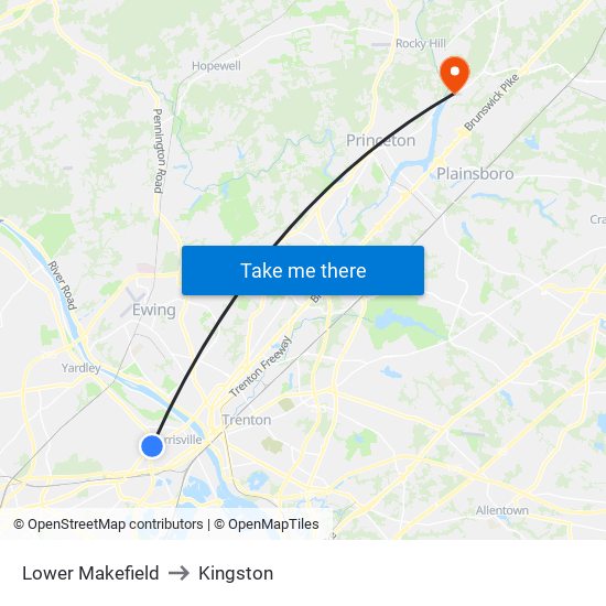 Lower Makefield to Kingston map