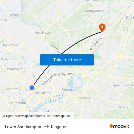 Lower Southampton to Kingston map