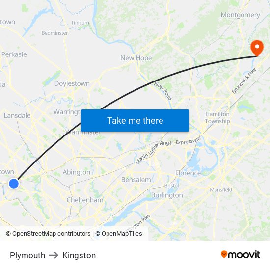 Plymouth to Kingston map