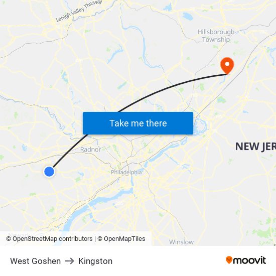 West Goshen to Kingston map