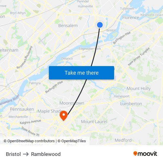 Bristol to Ramblewood map