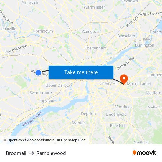 Broomall to Ramblewood map