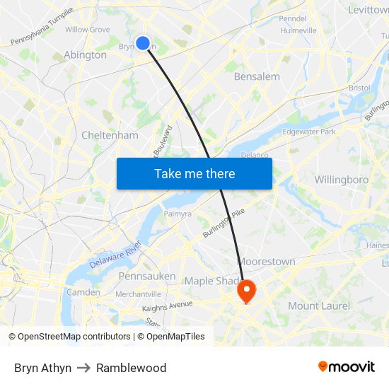 Bryn Athyn to Ramblewood map