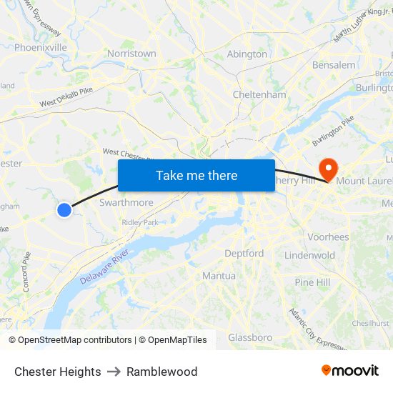 Chester Heights to Ramblewood map
