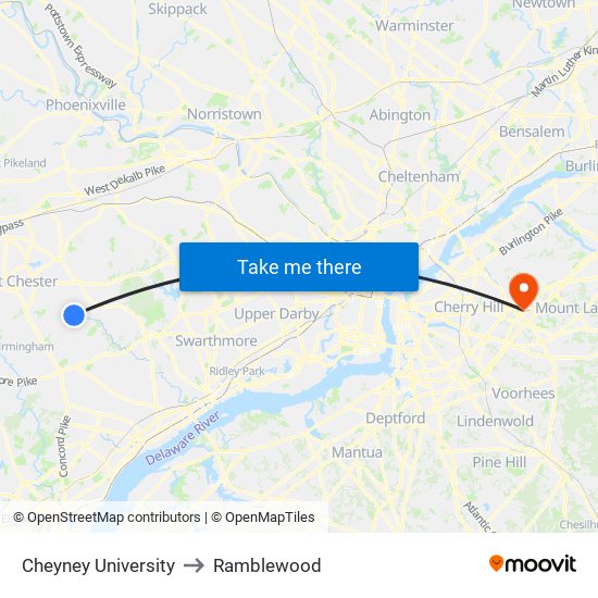 Cheyney University to Ramblewood map