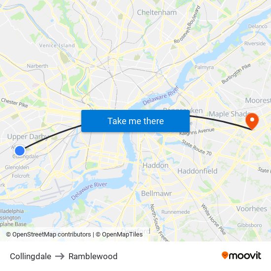 Collingdale to Ramblewood map