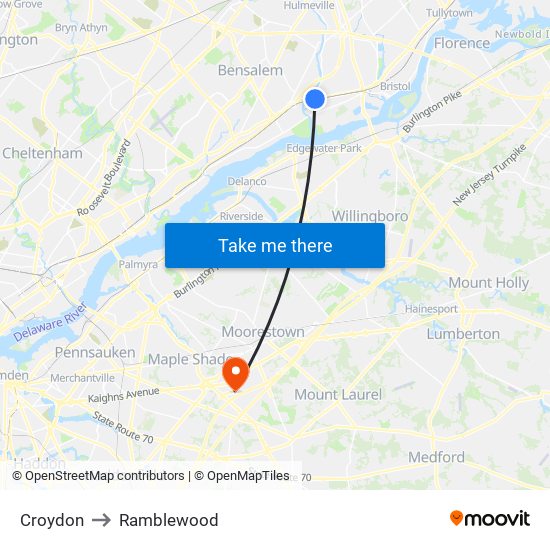 Croydon to Ramblewood map