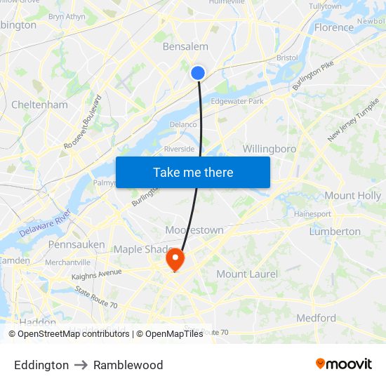 Eddington to Ramblewood map