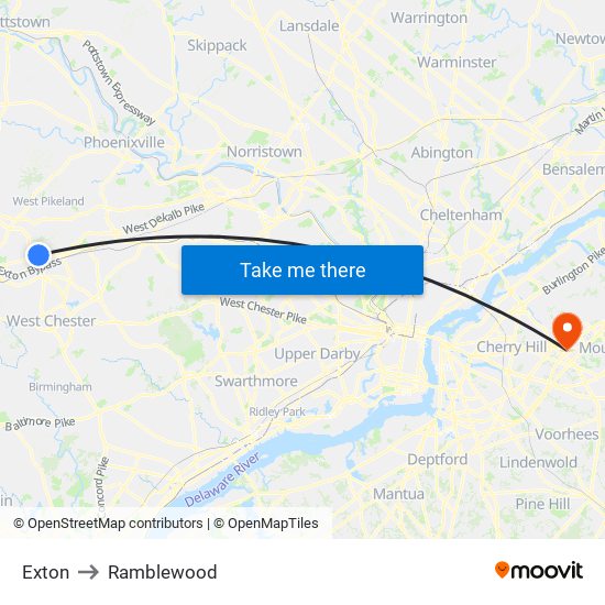 Exton to Ramblewood map