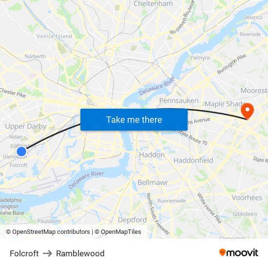 Folcroft to Ramblewood map