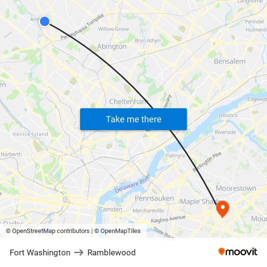Fort Washington to Ramblewood map
